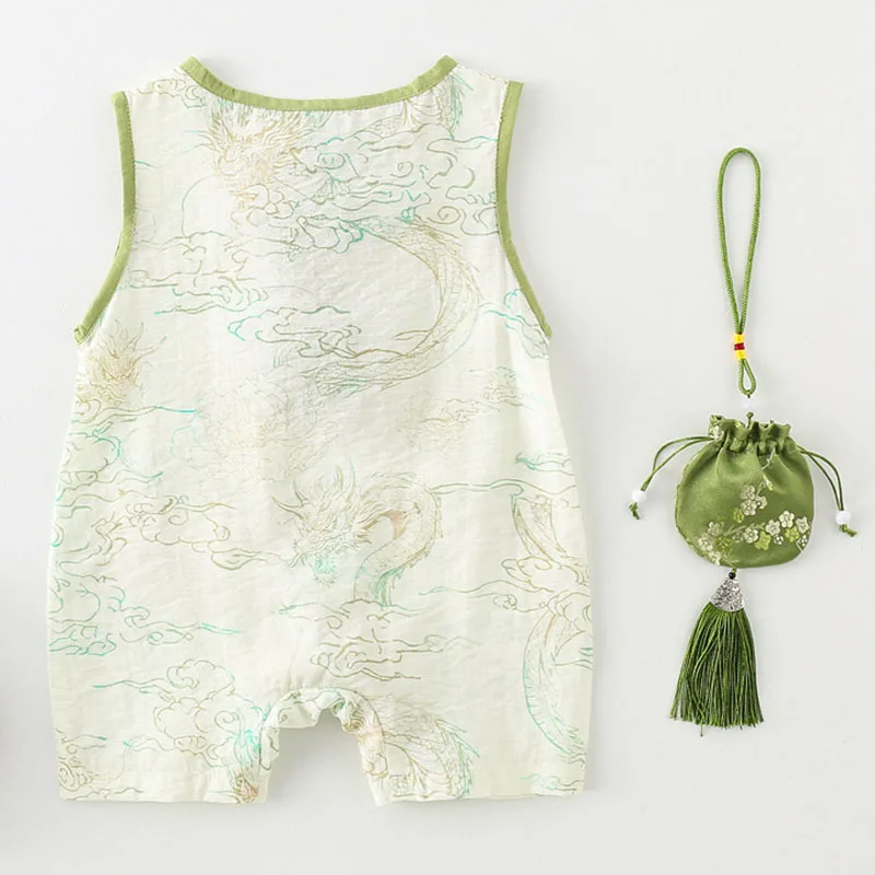 Conjuntos de peleles de verano para bebé de 0 a 3 meses, monos de algodón sin mangas con estampado bonito de estilo chino + bolsa, artículos para recién nacido B111, 2 uds. - imagen 2