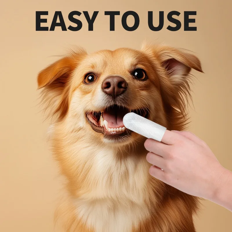 Toallitas dentales para dedos para perros y gatos, Control de placa, limpieza de dientes con ambientador portátil para uso en viajes en casa, suministros para mascotas, 50 Uds. - imagen 4