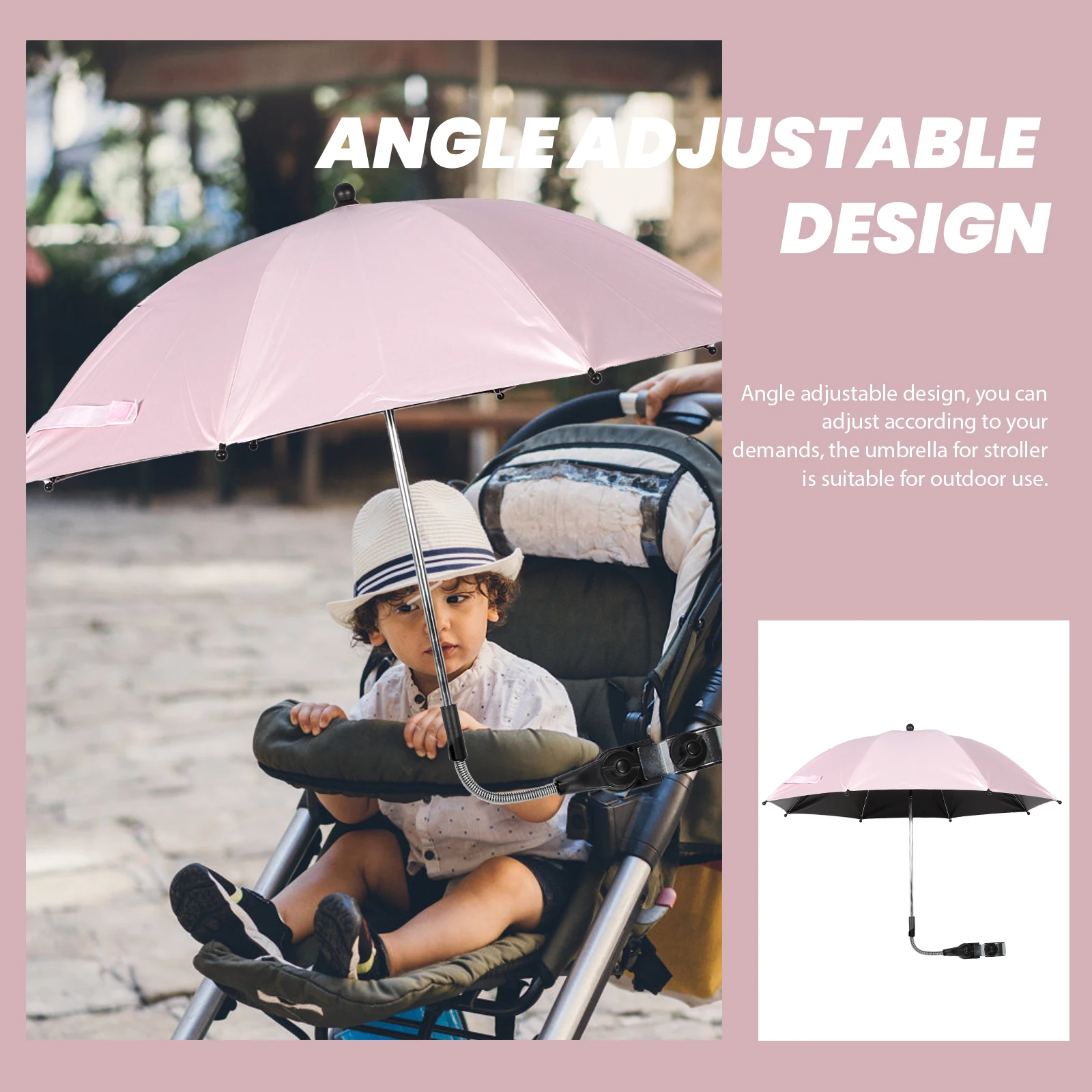 Paraguas al aire libre Sombrilla Cochecito para bebé Silla de playa Parasol Rosa Universal - imagen 4