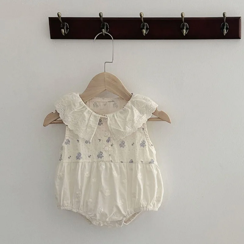 MILANCEL body sin mangas bebé niña – floral azul con encaje - imagen 2