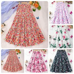 Falda larga floral para niñas y adolescentes corte en A con mariposas