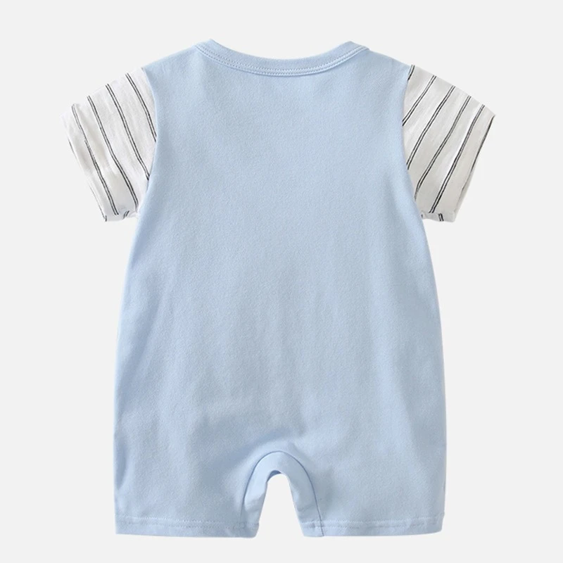 Unisex Baby Summer Spliced Romper - Cute Cartoon Animal Striped Jumpsuit for Boys & Girls Breathable Cool Outdoor Bodysuit - imagen 2
