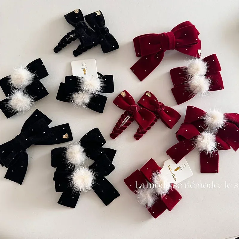 Pinzas de pelo fino terciopelo garra lazo retro para niños y niñas - imagen 2