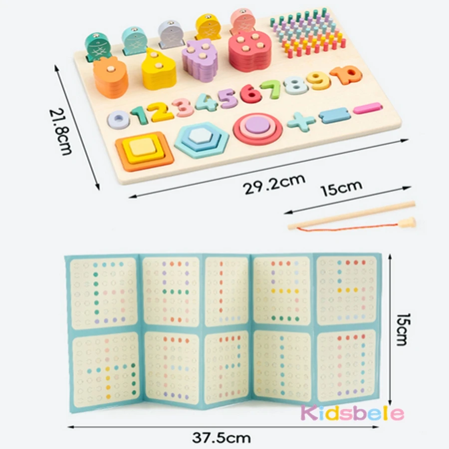 Juguetes de bloques de construcción Montessori con forma de madera, juguete de pesca cognitivo de frutas de Color 5 en 1, juego de mesa de habilidad motora fina - imagen 4