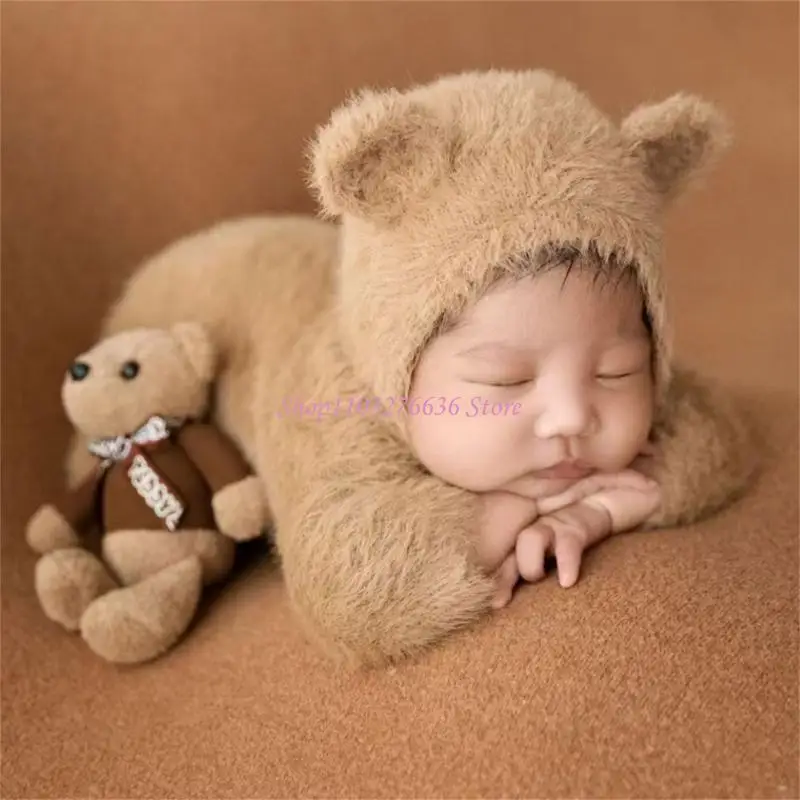 R6FD Bear Autfit and Hat Set Fotography Props for Boy Girl 0-2 meses - imagen 3