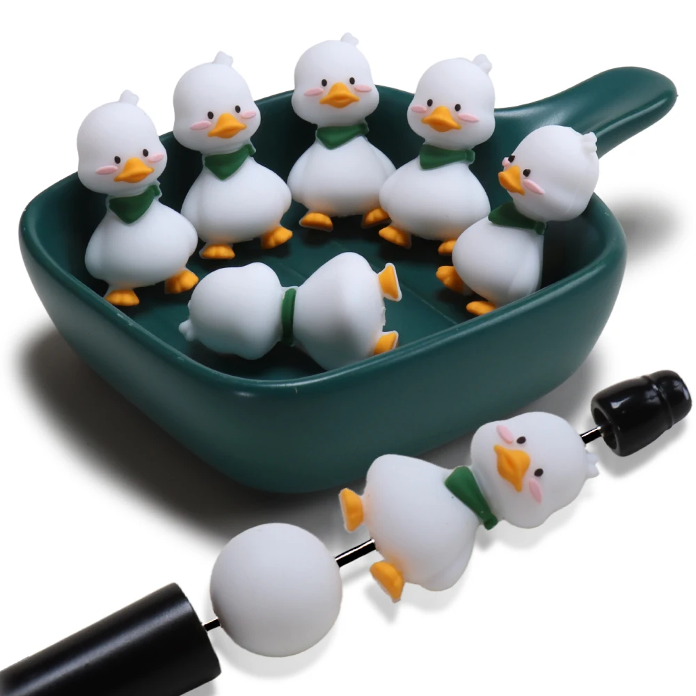 Cuentas de silicona 4 Uds. Cuentas focales de pato blanco 3D para bolígrafos, llavero, suministros de colgantes para teléfono, pulseras con cuentas, dijes para bolso