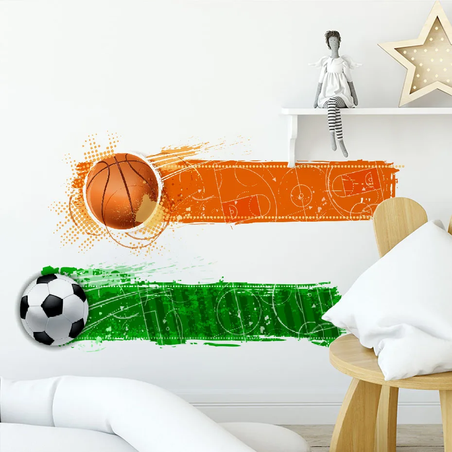 Pegatinas de pared infantiles decorativas – Vinilos de baloncesto y fútbol - imagen 3
