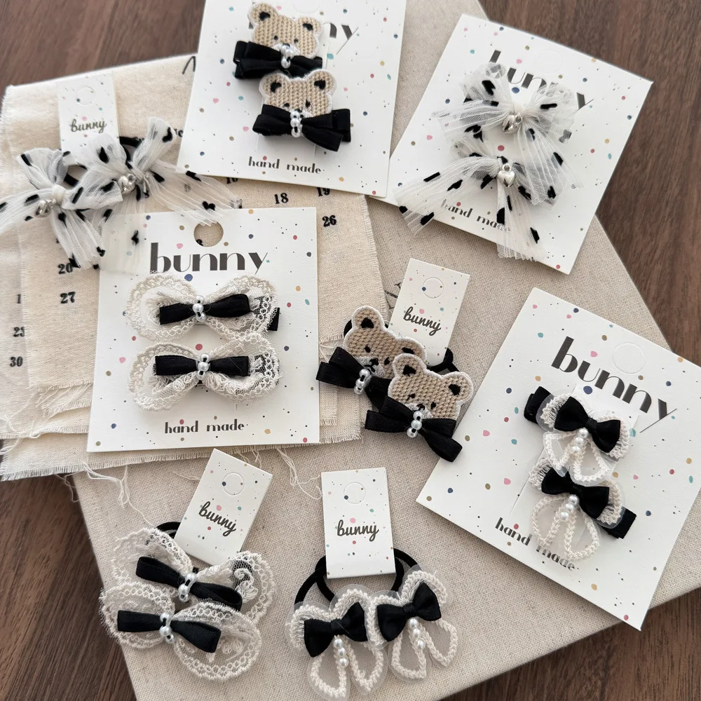 Pinzas de oso para niña – Horquillas de encaje con lazo y perlas - imagen 5