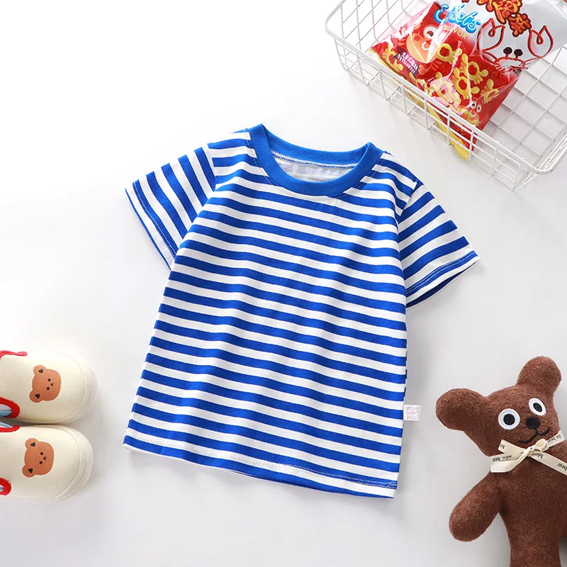 Camiseta infantil de algodón a rayas ligera y fresca para verano - imagen 3