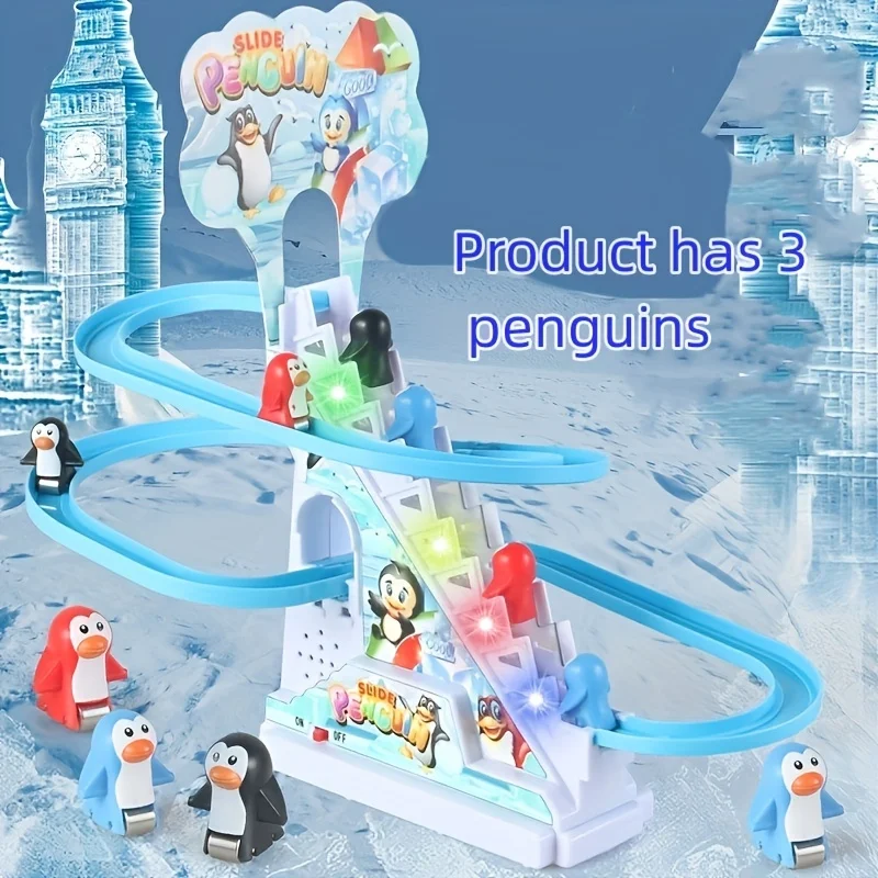 Juego de carreras de pingüinos, juego deslizante de pingüino, luces LED intermitentes, juego de pista de carreras, juguetes de escalada de escaleras de pingüino, regalo de vacaciones para niños - imagen 3