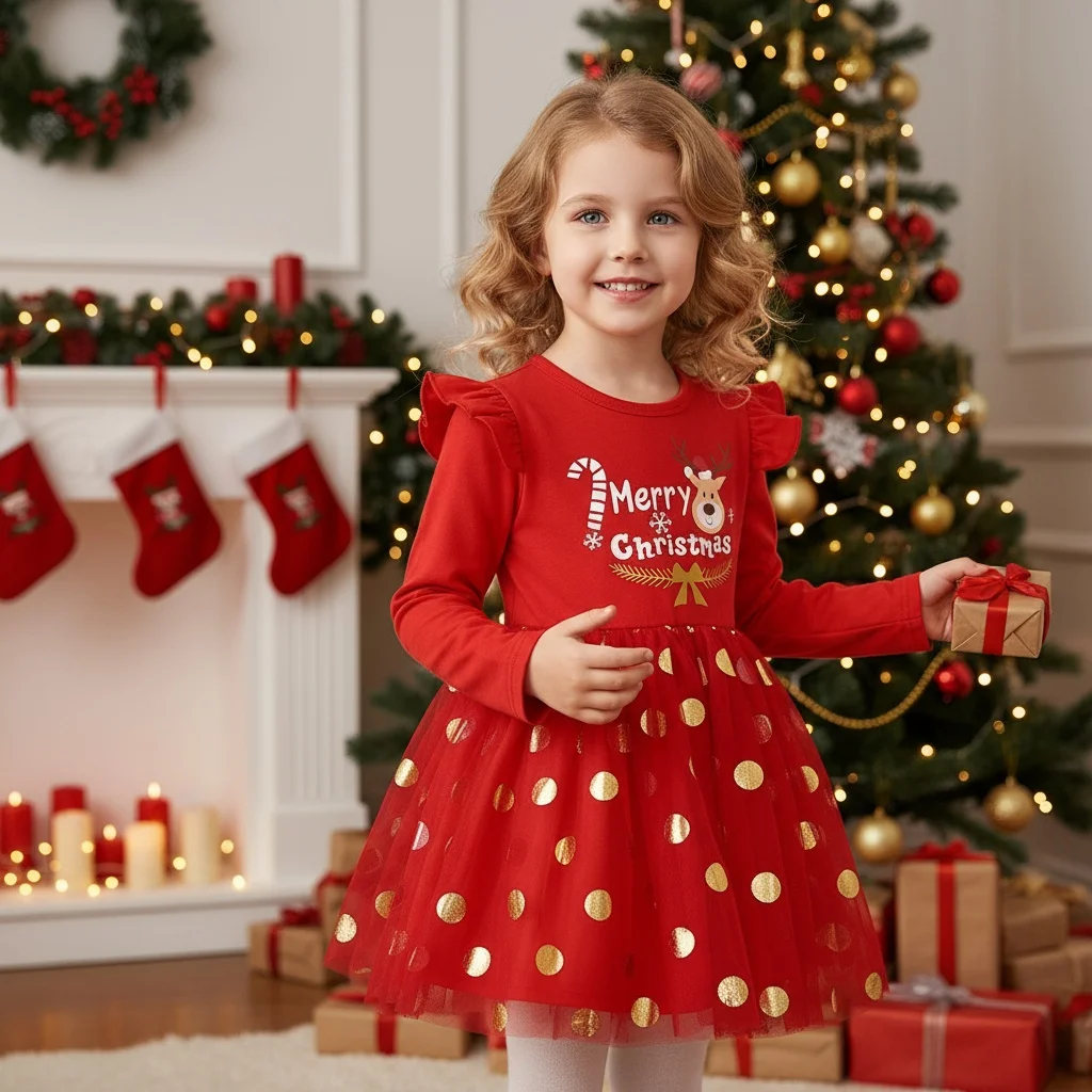 Vestido de Navidad para niñas, vestido de princesa de manga larga, trajes para niñas pequeñas, vestido de tul para fiesta de año nuevo - imagen 2
