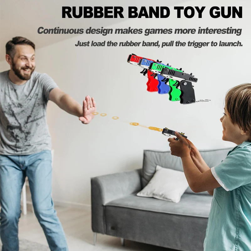 Llavero de pistola con banda de goma, juguete plegable para niños y adultos, idea de regalo creativa con 60 bandas para diversión familiar, minitirador plegable - imagen 5