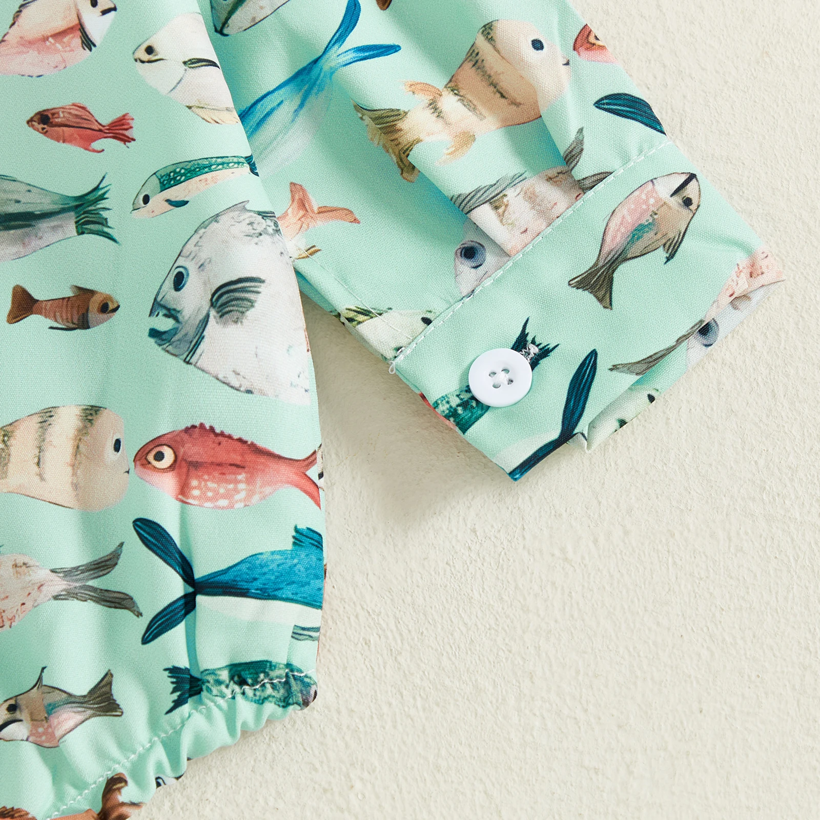 Pelele para bebés de 0 a 18 meses, mono de manga larga con cuello de solapa y estampado de peces, mono de otoño para recién nacidos - imagen 5