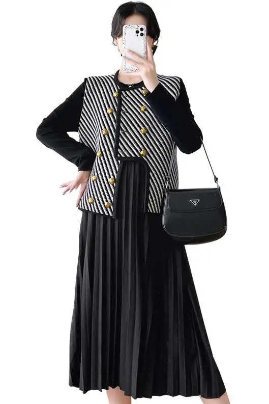 Otoño Invierno maternidad suéteres largos conjuntos de chaleco a rayas vestido grueso y cálido trajes ropa para mujeres embarazadas ropa de embarazo - imagen 5