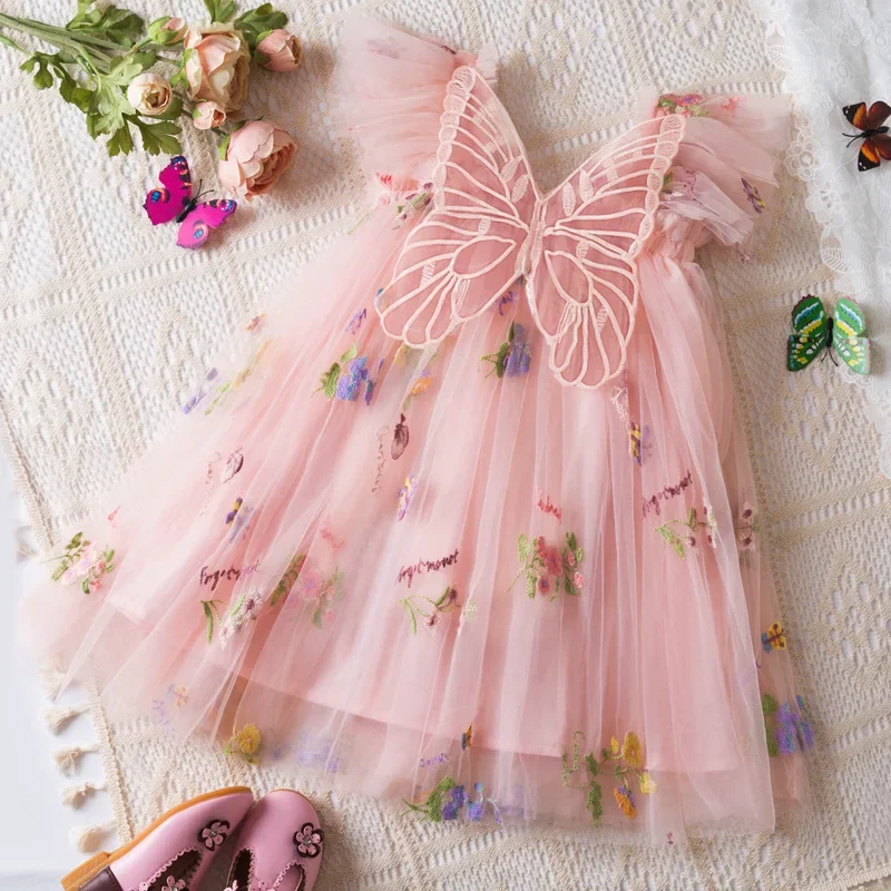Vestido de princess con tul y bordado de mariposas para niña - imagen 3
