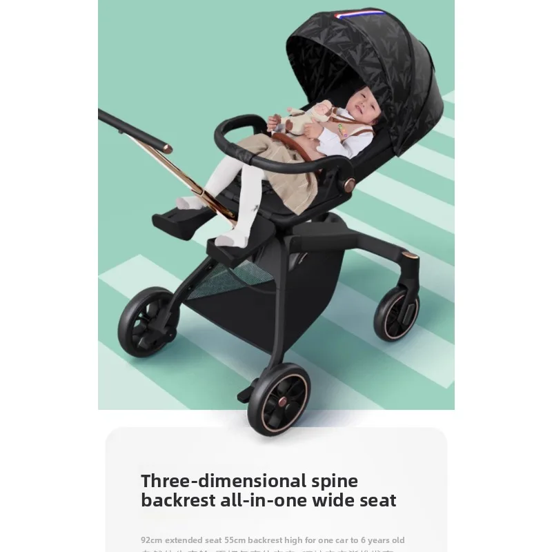 Bemonshi, artefacto para caminar para bebé, puede tumbarse, plano en alto paisaje, cochecito bidireccional de marcha atrás giratorio plegable para bebé - imagen 2