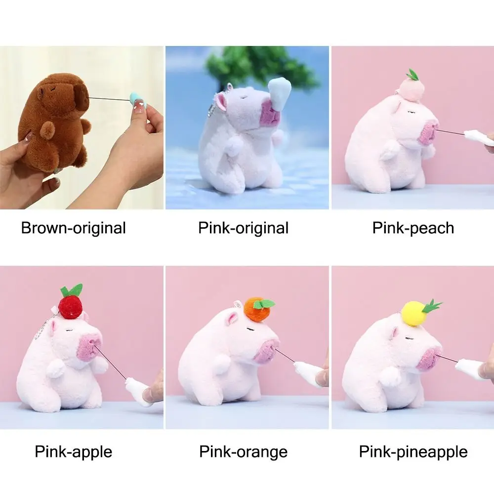 Cadena de cuentas, muñeco de Animal esponjoso, juguete para niños, muñeco de capibara de felpa con mocos de dibujo, accesorios para muñecas de capibara de dibujos animados rosa y marrón - imagen 5