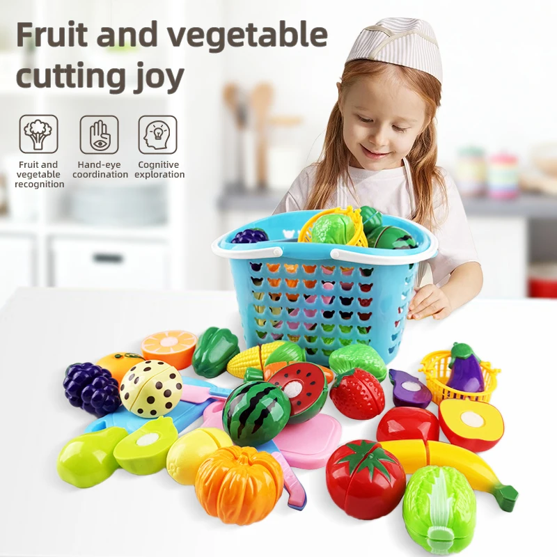 Juguetes para cortar frutas DIY, frutas y verduras, simulación entre padres e hijos, juego de simulación, juguete de cocina, comida con cesta, Navidad para niños - imagen 3