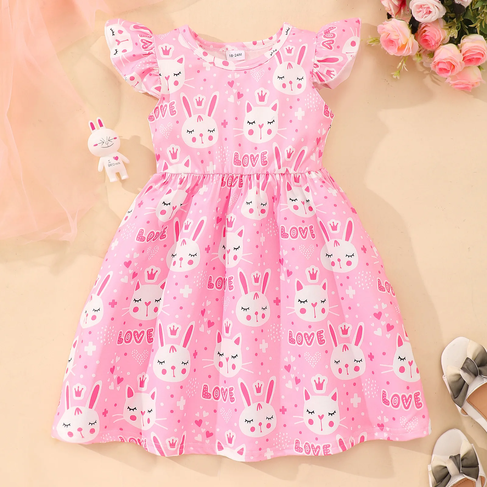 Vestido veraniego de algodón para niña – Manga voladora y cintura alta