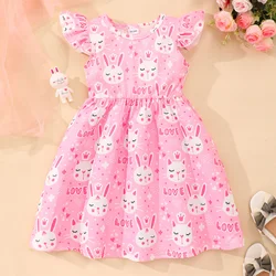 Vestido veraniego de algodón para niña – Manga voladora y cintura alta