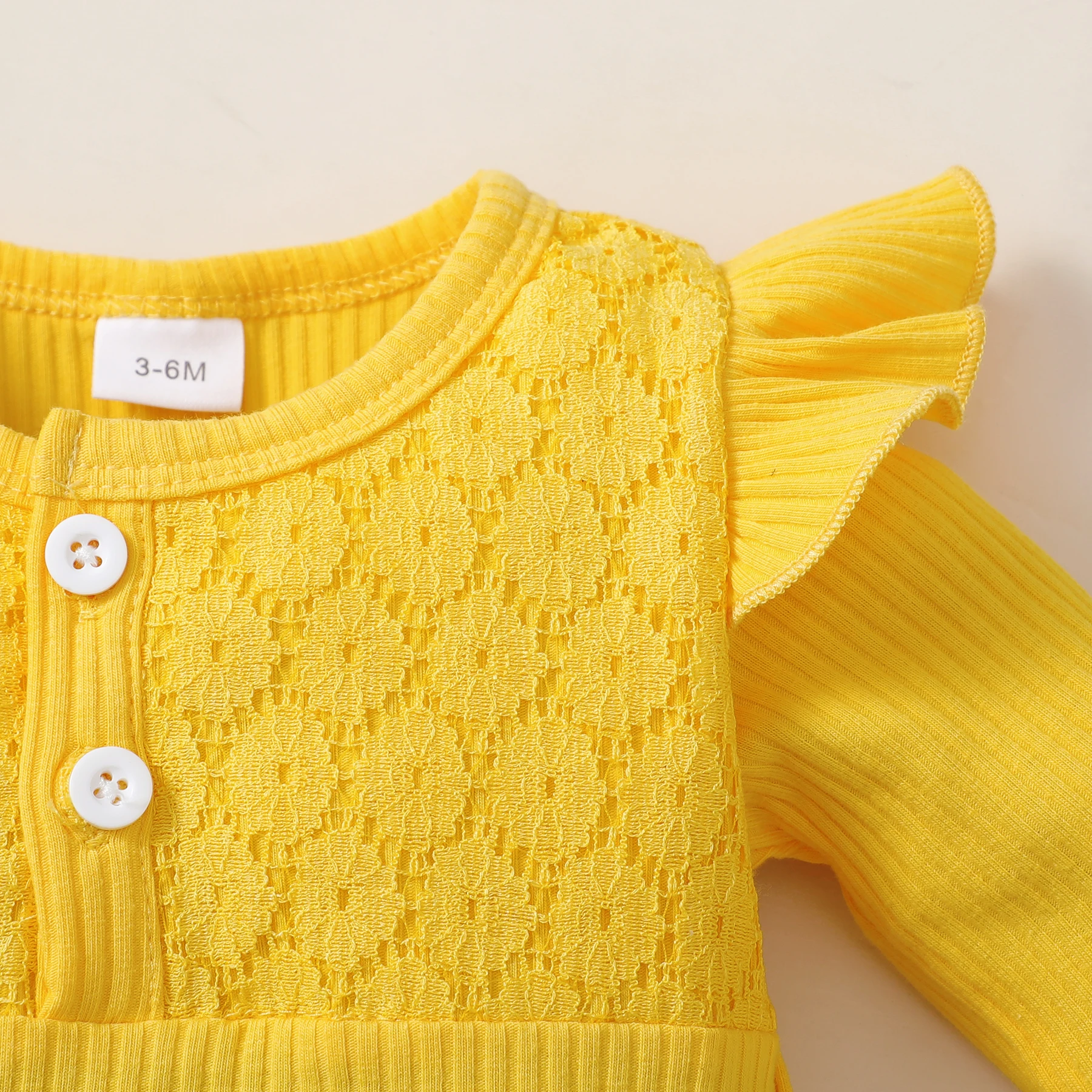 Ropa de primavera, conjuntos de ropa para niña recién nacida, mono amarillo de manga larga + pantalón de flores + diadema, trajes de 3 uds para niña pequeña - imagen 2