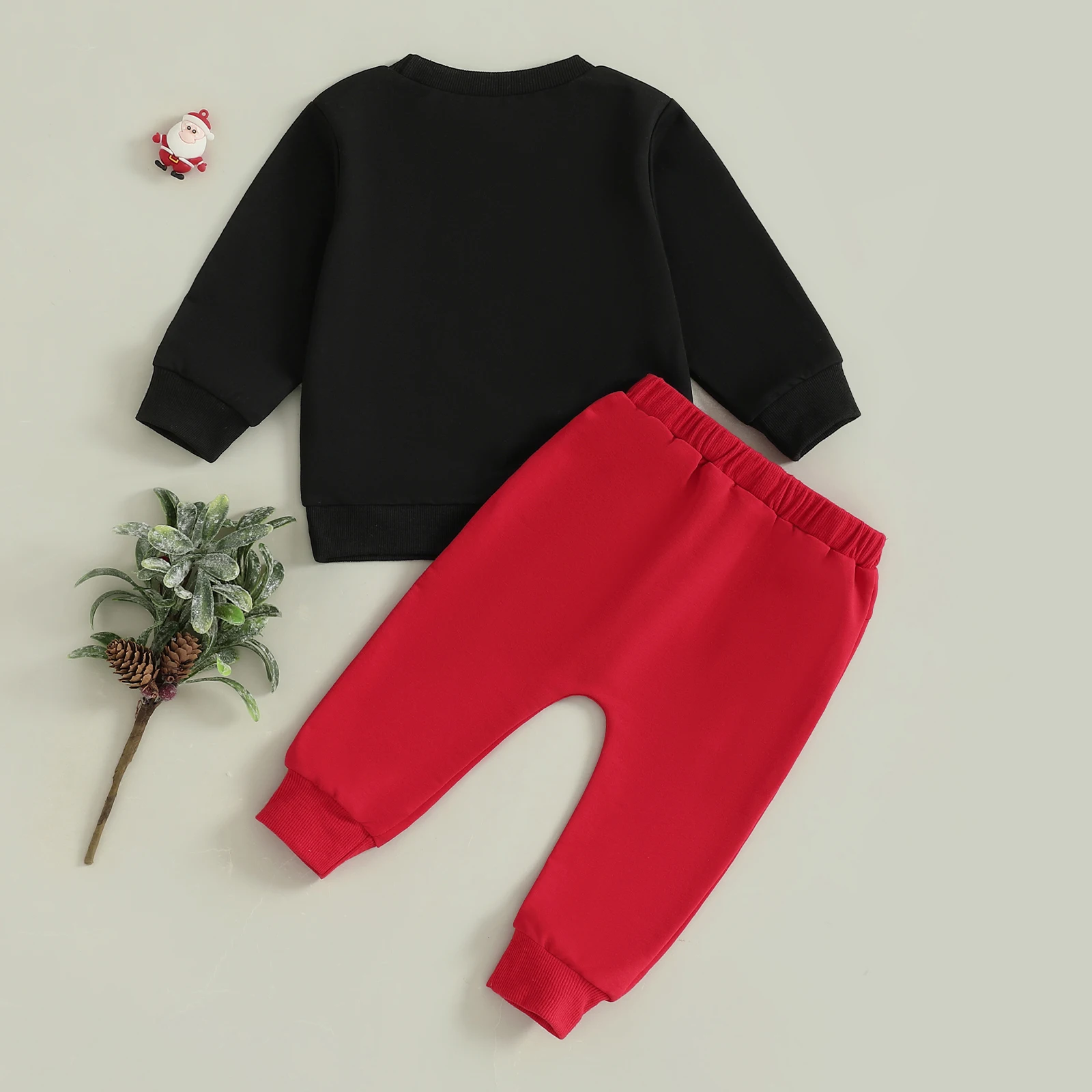 VISgogo Conjunto de ropa para bebés y niños pequeños, jersey de manga larga con patrón de árbol de Navidad y excavadora y pantalones, traje de 2 piezas - imagen 3