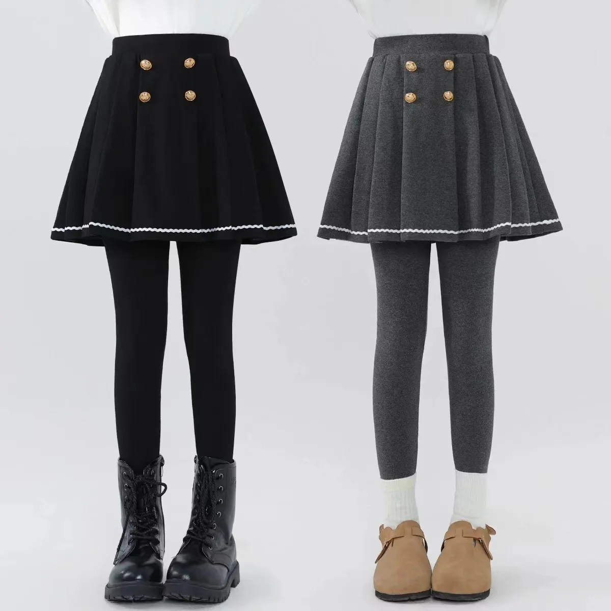 Nueva llegada de algodón flaco grande niños niñas falda Leggings alto elástico sólido primavera adolescentes pantalones de Yoga para 120-160 cm