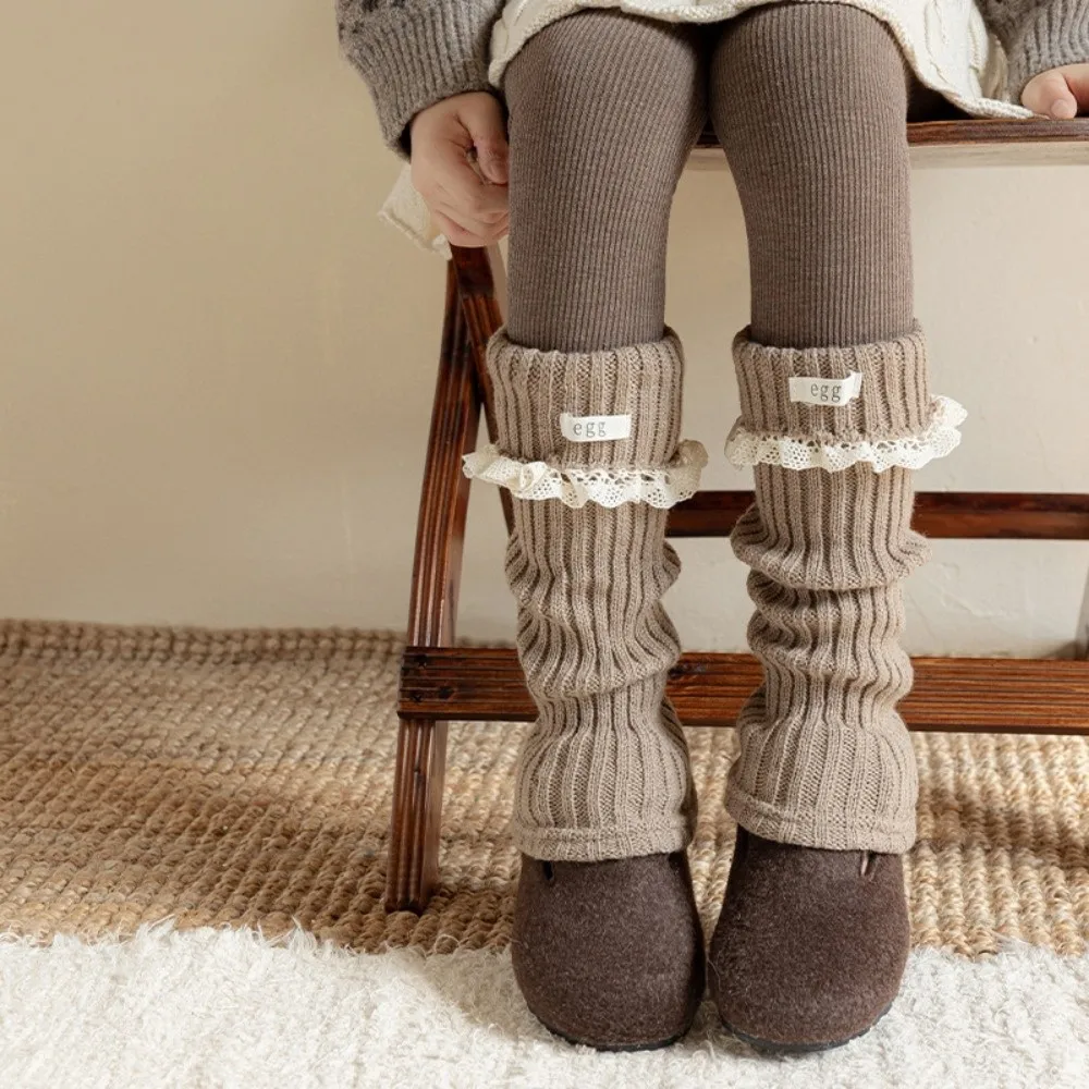 Lindos calentadores de piernas gruesos para niñas, calcetines tejidos de media pantorrilla de Lolita, calcetines cómodos para mantener el calor para niños, Otoño e Invierno