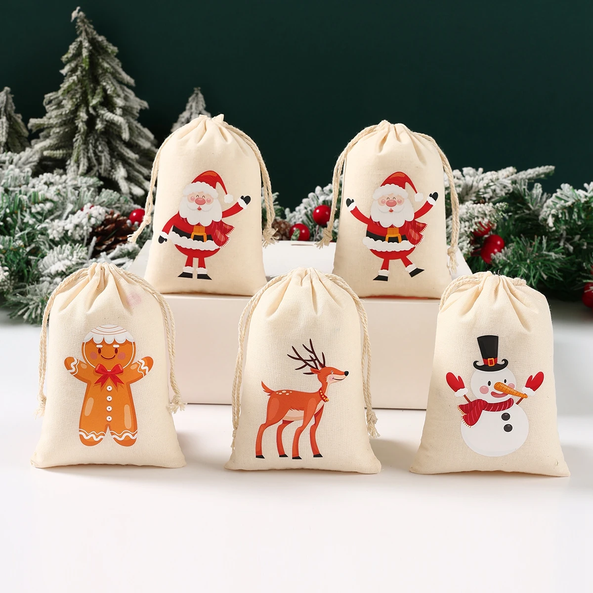 Bolsas de regalo de lino y algodón para Navidad, 6 piezas, decoraciones navideñas, embalaje de dulces, decoración de Navidad Natal y Año Nuevo, 2024, 2025