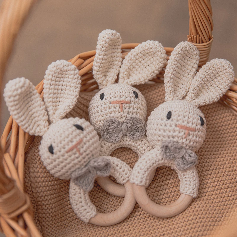 1 unidad de juguetes para bebés, mordedor de madera, animales de ganchillo, sonajero sin BPA, juguete para recién nacidos, mordedor Amigurumi, sonajeros para bebés, regalos para recién nacidos - imagen 5