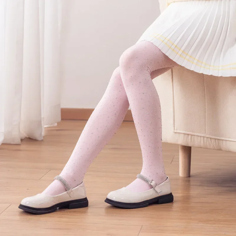 Medias de baile brillantes con purpurina para niñas, colores caramelo, mallas de Ballet para primavera y verano, pantimedias suaves y cómodas sin costuras para niños pequeños - imagen 2