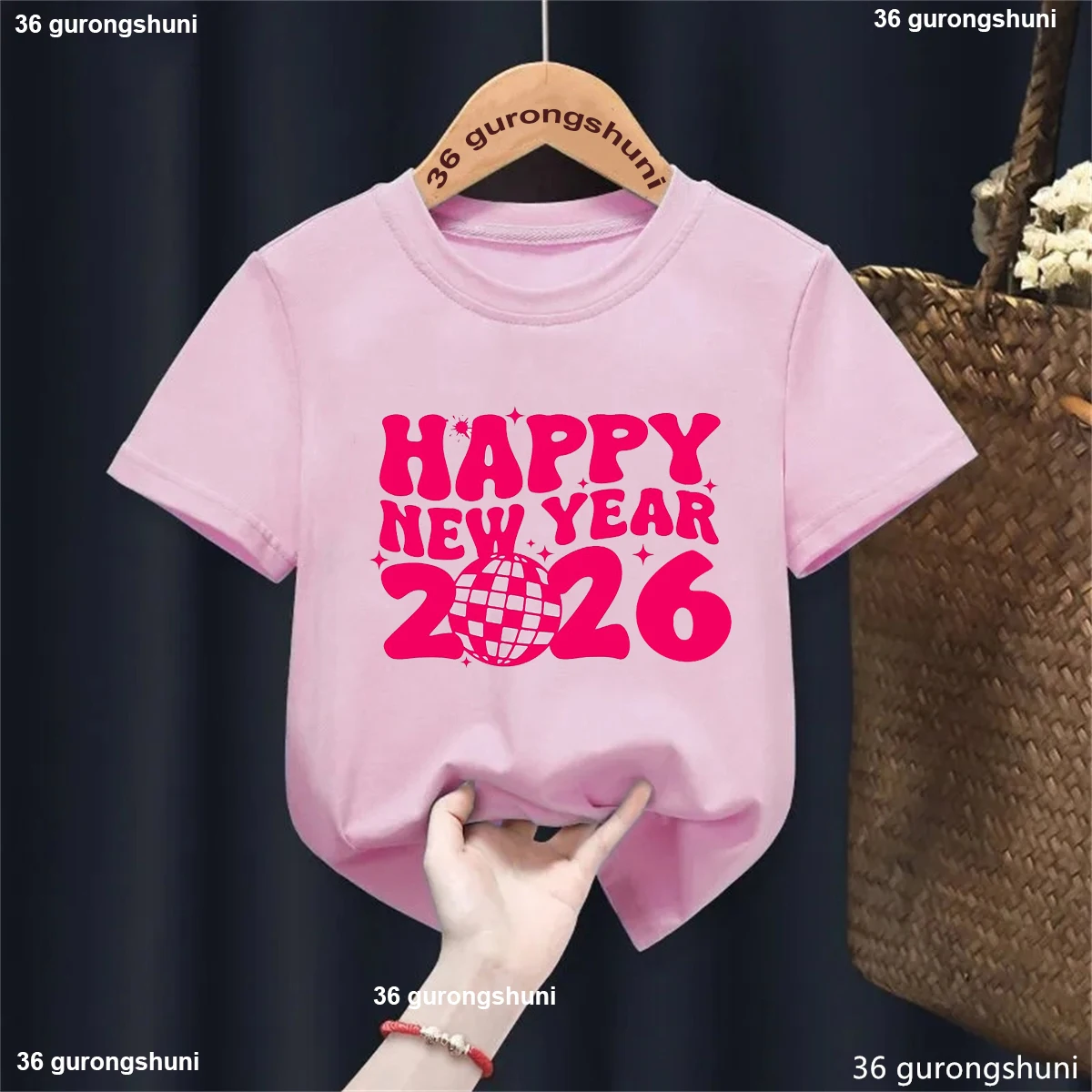 Camiseta de bebé rosa de manga corta para Año Nuevo festivo niños - imagen 3