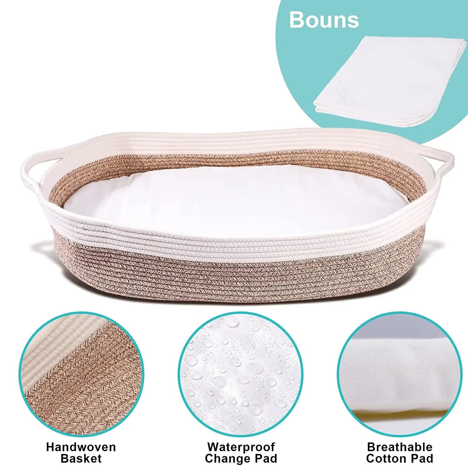 Cesta de cambio de bebé tejida, cesta de cambio de bebé para juego de cambio de guardería, cesta Moisés orgánica - imagen 4