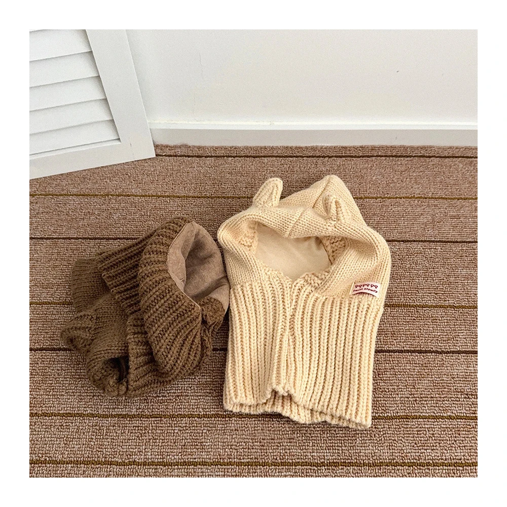 MILANCEL, nuevo gorro tejido de invierno para niños, 1-6T, letras de Color sólido, gorro y bufanda para niños, gorro grueso y cálido de una pieza para niñas - imagen 5