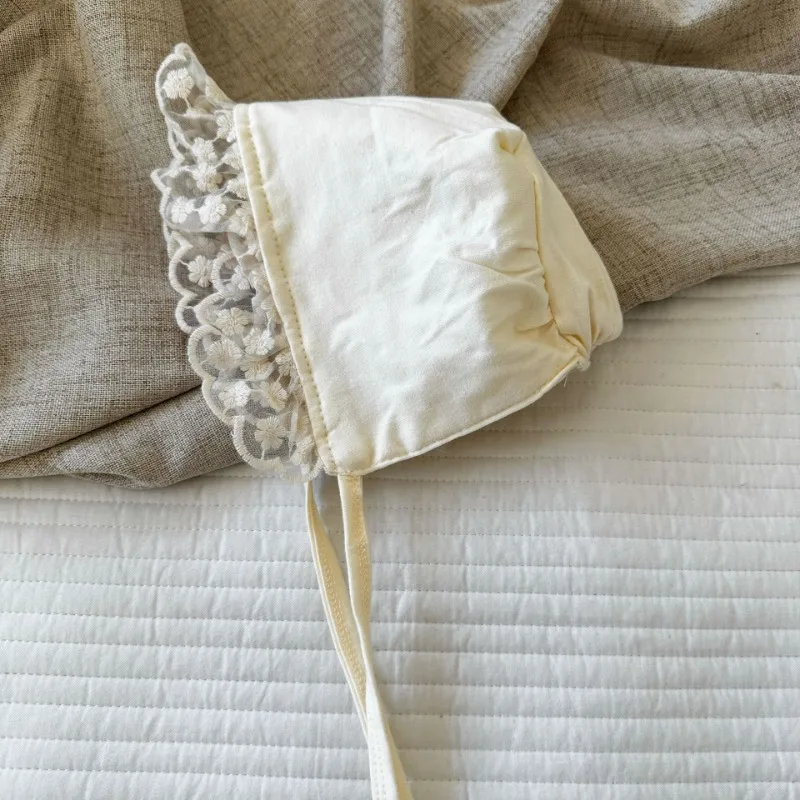 Adorable sombrero de princesa de encaje para bebé para niñas coreanas 2025, Color Beige dulce, nuevo gorro infantil, bonito sombrero con accesorios de fotografía recién nacido - imagen 5