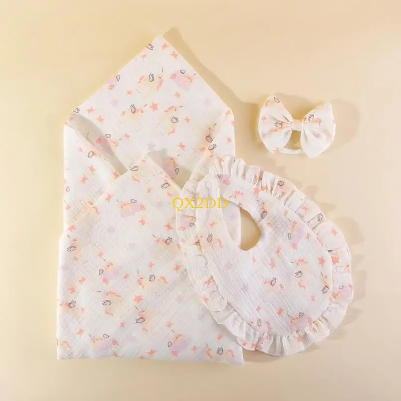 QX2D Set regalo para bebé, manta para bebé con baberos bandana y diadema, regalo para recién nacido - imagen 3