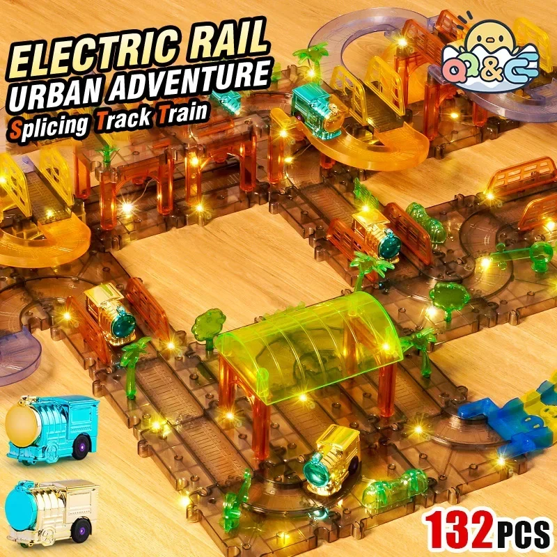 Tren de vía eléctrica transparente, rompecabezas de tren de coche de juguete, pista de montaje artesanal, juguetes educativos para niños, regalos de cumpleaños - imagen 2