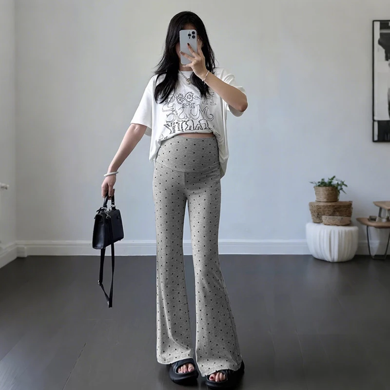 Pantalones premamá de lunares de cintura alta para primavera - imagen 2
