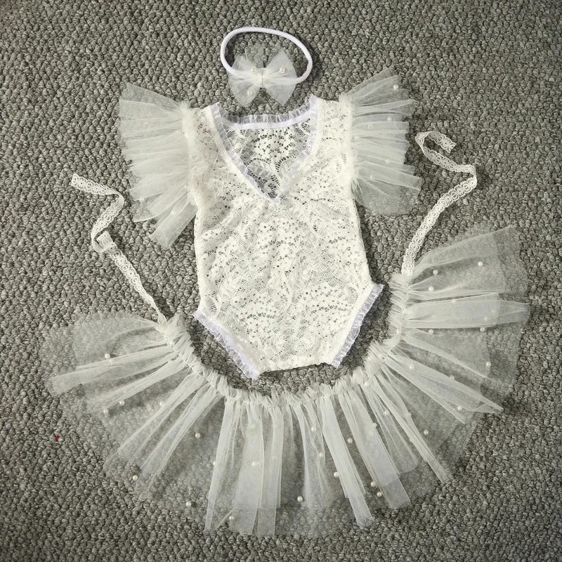 Pelele de encaje para bebé niña - Accesorios sesión fotos newborn - imagen 4