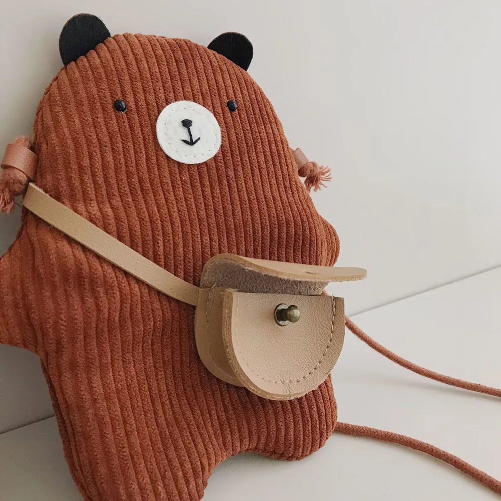 Bolso bonito para niños, bandolera de oso de pana para niñas, bolso de hombro individual de otoño para niños - imagen 5