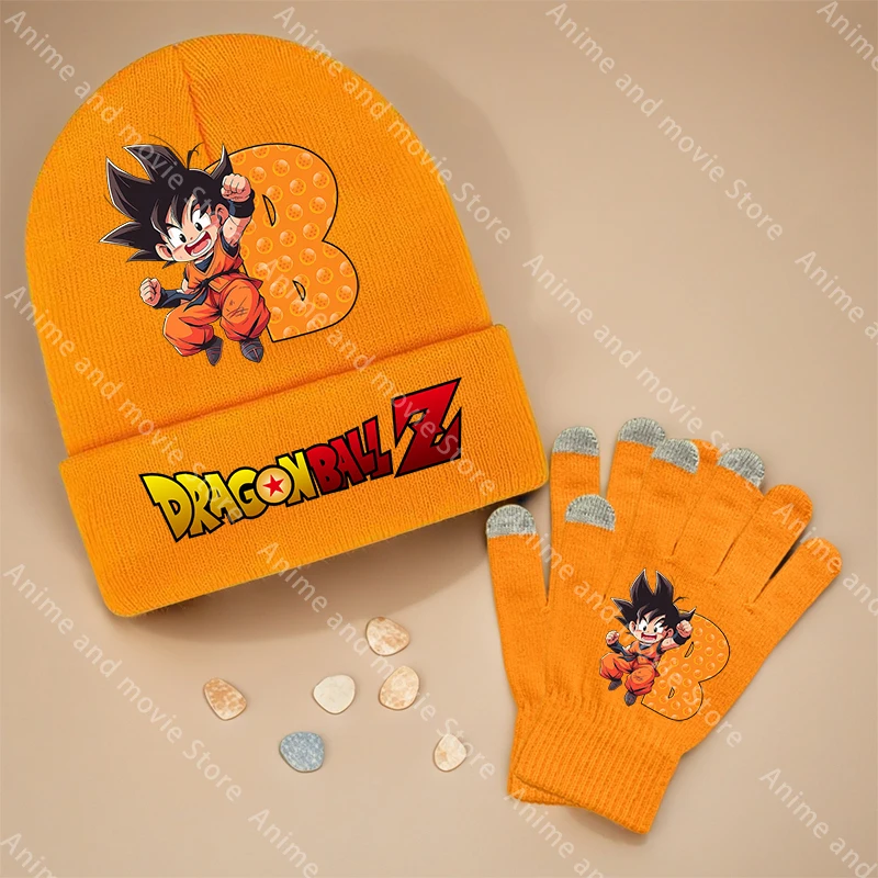 Dragon Ball Goku-gorro tejido de 56-58CM, guantes de 19CM para niños, gorro cálido con letras de dibujos animados, pantalla, regalo de cumpleaños para niños - imagen 3
