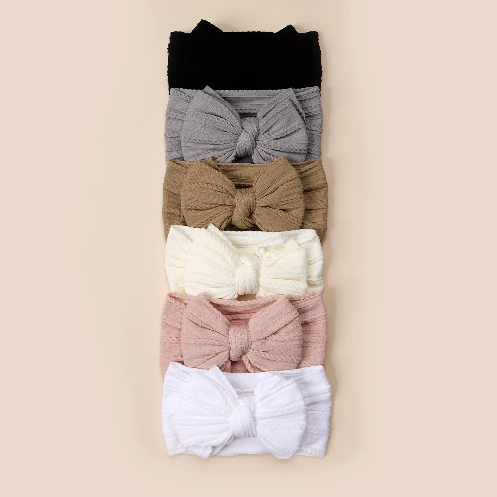 1 Juego de diademas tejidas con lazo para recién nacidos, calcetines medios sólidos para bebés, calcetines suaves de nailon Jacquard para antes de caminar, bonitos calcetines con diadema infantil - imagen 3