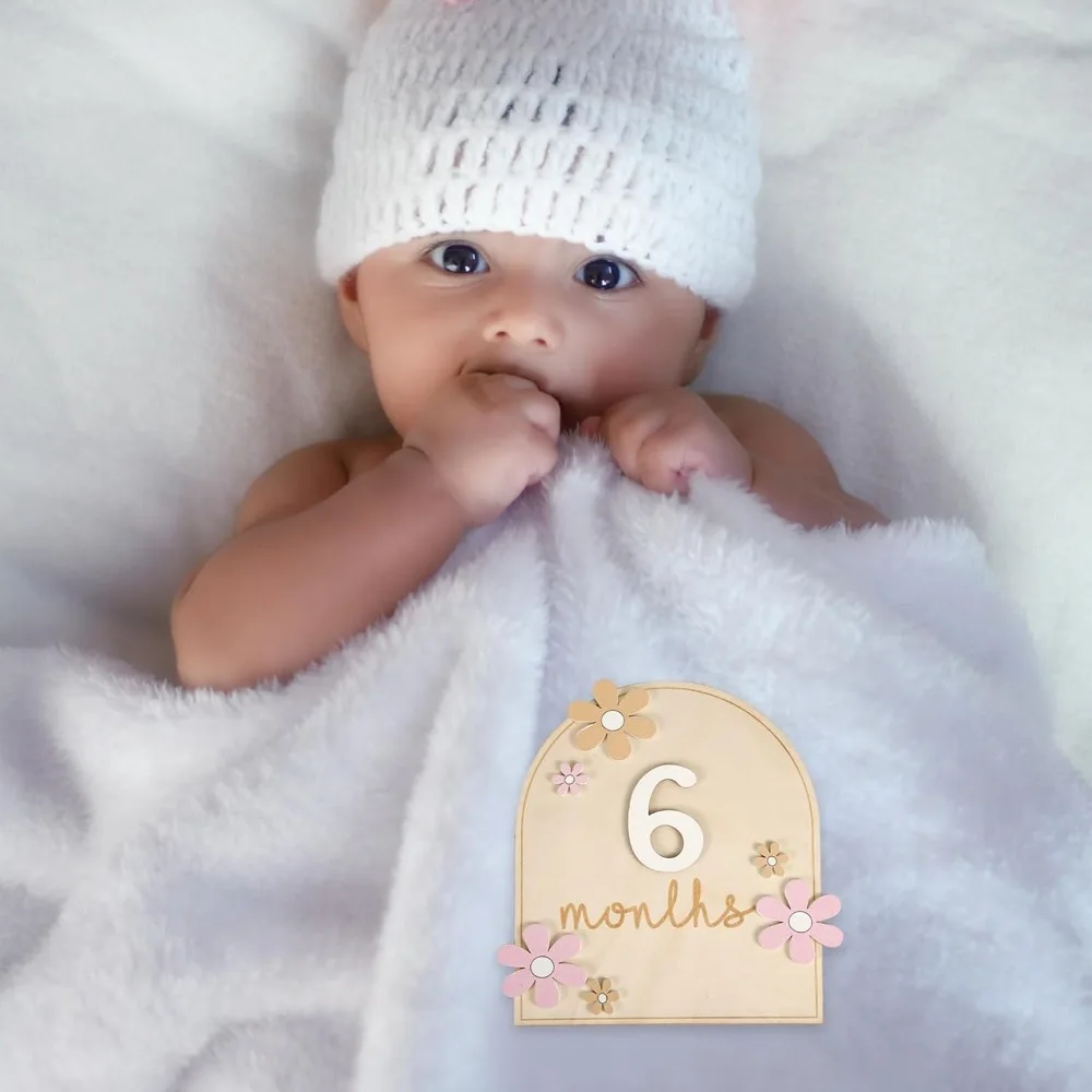 Tarjetas de hito mensuales para bebé, discos de hito mensuales de madera, accesorios de fotografía recién nacido, señal de anuncio de documentos de crecimiento de bebé - imagen 4