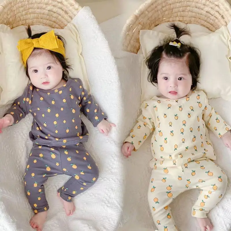Ropa de dormir bonita de dibujos animados para bebé, conjuntos de pijamas de fruta dulce para niño y niña, ropa de dormir de cintura alta de algodón suave para chico joven