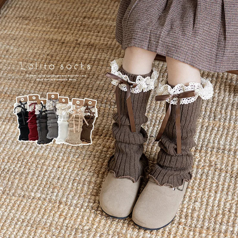 Calcetines de encaje con lazo para bebé niña algodón suave