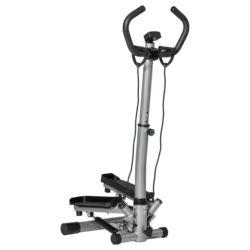 HOMCOM Máquina de Step Stepper Fitness Manillar Altura Ajustable Pantalla LCD Cintas y Pedales Antideslizantes 55x53x118-128 cm