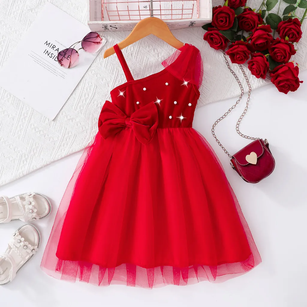 Vestido de noche para niña, camisola de un solo hombro para verano, vestido para niño pequeño, fiesta de cumpleaños, vestido bonito de moda para niños de 3 4 5 6 7 años - imagen 5