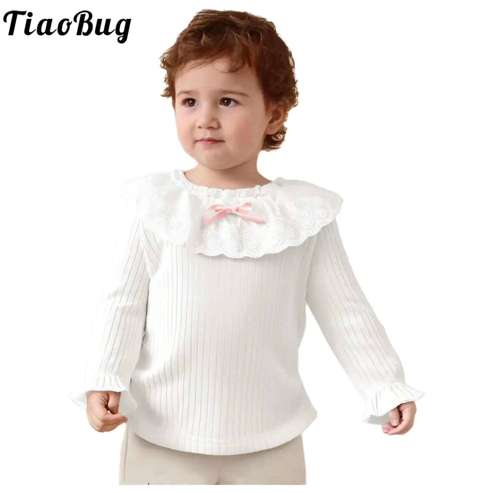 Blusa acanalada con volantes lazo niña primavera otoñal - imagen 2
