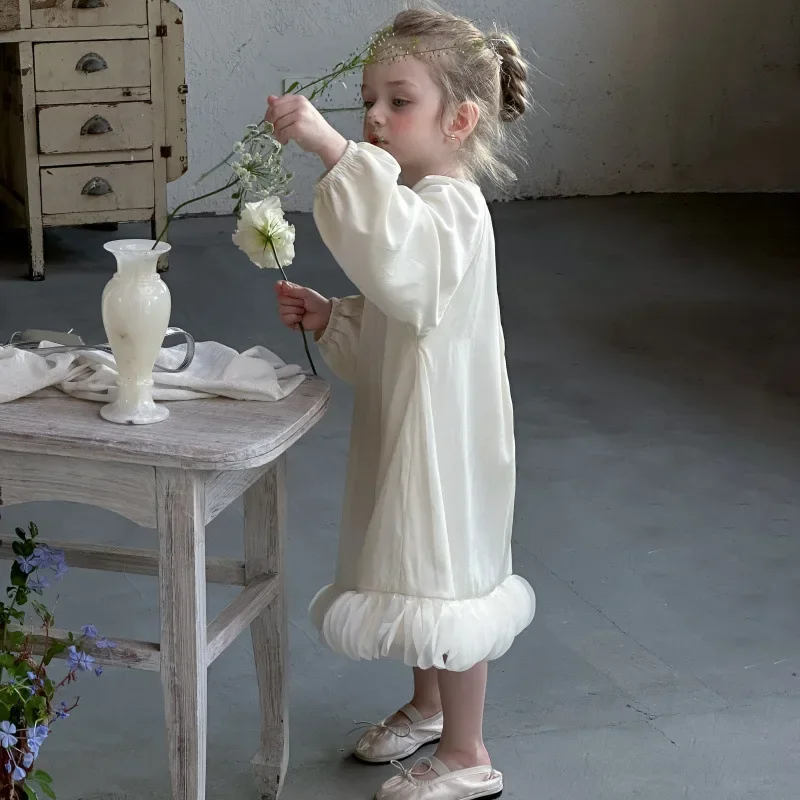 2-6Y 2025 moda de primavera para chicas vestido de manga larga estilo francés dobladillo de pétalo vestido para niños ropa para niños disfraces de fiesta para niñas - imagen 5