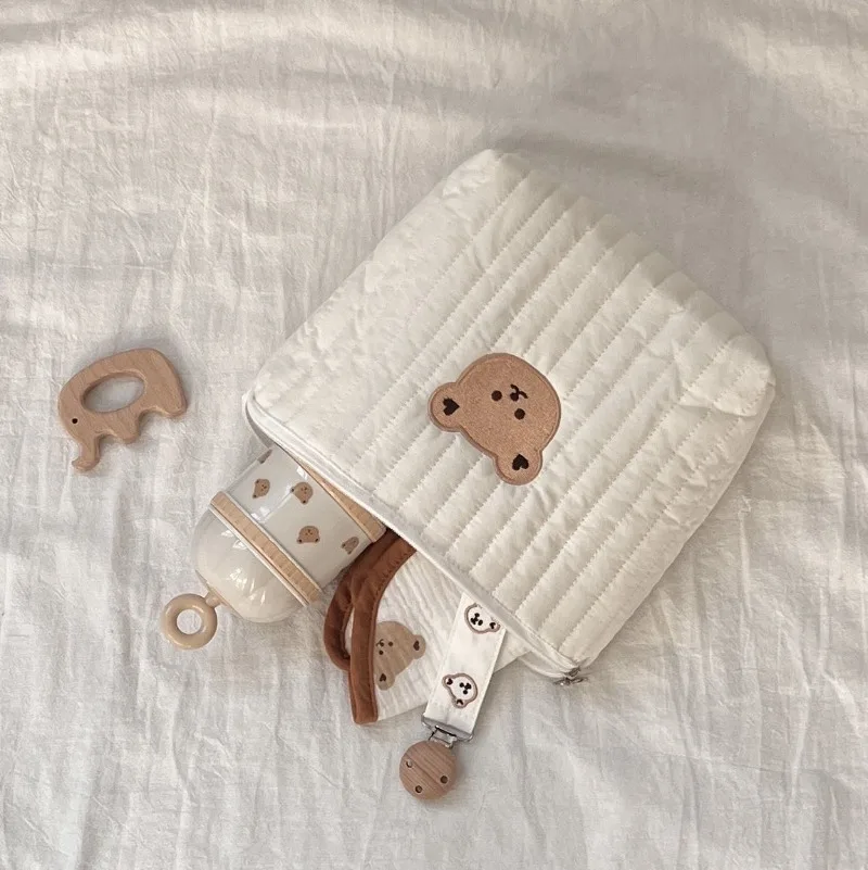 Bolso de pañales acolchado con bordado animal – Práctico diario bebé - imagen 5